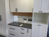 Kitchen cabinet set stone benchtops Galley kitchen Pantry and cupboards Matt white