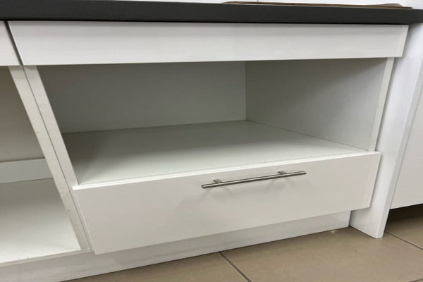 D60-1--600mm Base Microwave Drawer Cabinet Complete Set With Plain Gloss White Front